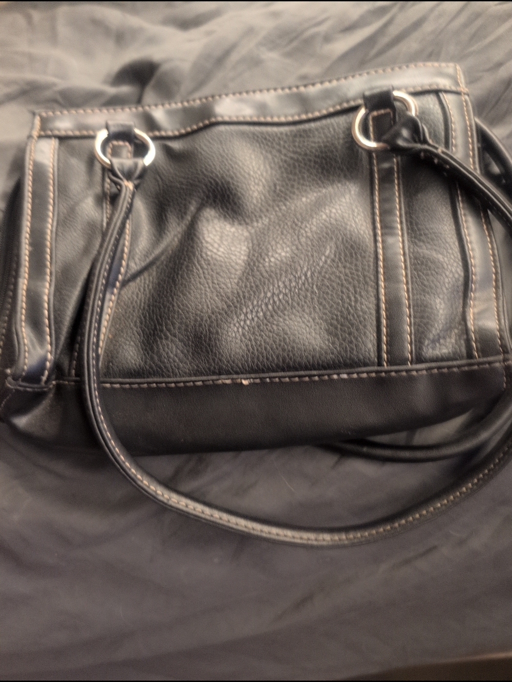 Sag Harbor Black Pebbled Leather Tote with Contrast Stitching